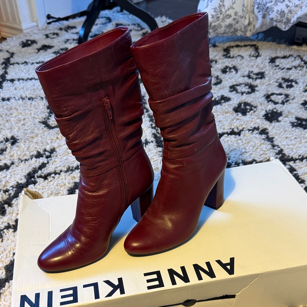 Anne Klein Burgundy Mid-Calf Heeled Boots
